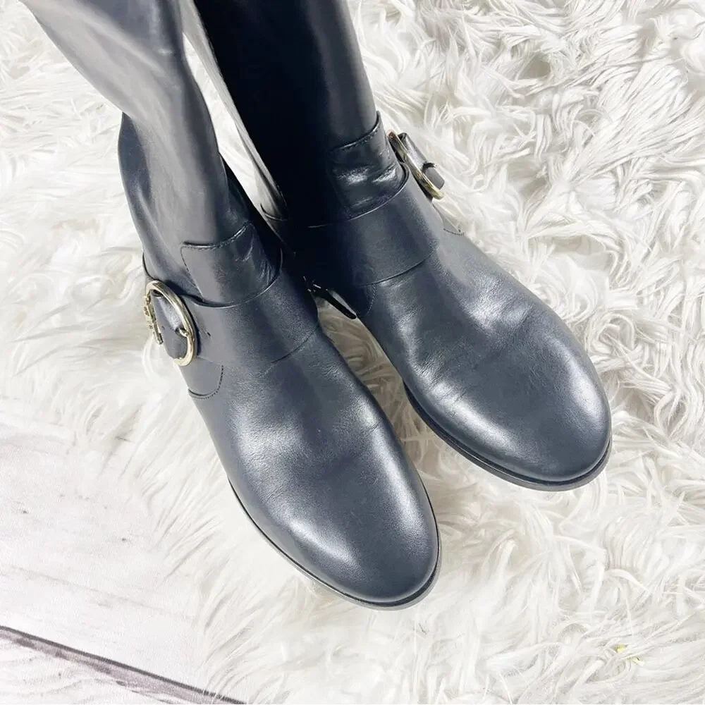 Tory Burch Women's‎ Sofia Tall Riding Boots in Black Leather Size 7